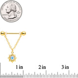 14G 5/8 Aurora Gem Gold Tone Sun Moon Dangle Nipple Ring Set