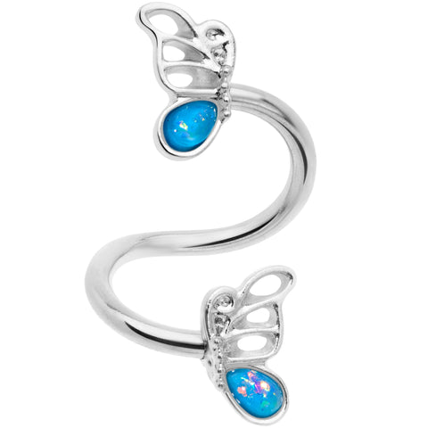 Aqua Faux Opal Butterfly Spiral Twister Belly Ring