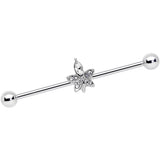 14G Clear Gem Beautiful Flower Industrial Barbell 38mm