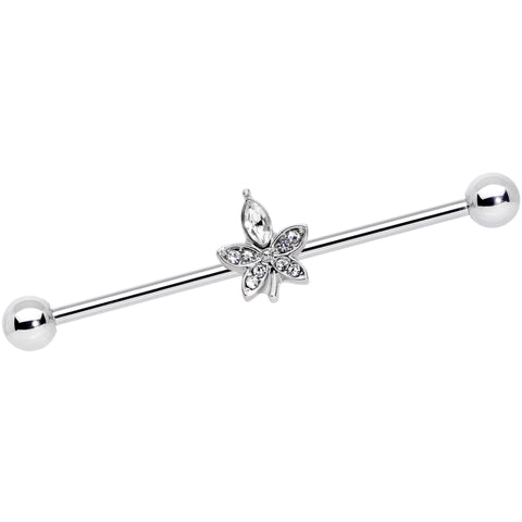 14G Clear Gem Beautiful Flower Industrial Barbell 38mm
