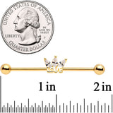 14G Clear Gem Gold Tone Crown of Love Industrial Barbell 38mm