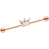 14G Clear Gem Rose Gold Tone Crown of Love Industrial Barbell 38mm