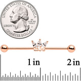 14G Clear Gem Rose Gold Tone Crown of Love Industrial Barbell 38mm