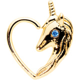 18G 5/16 Aqua Gem Gold Tone Unicorn Left Heart Closure Ring