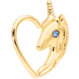 18G 5/16 Aqua Gem Gold Tone Unicorn Left Heart Closure Ring