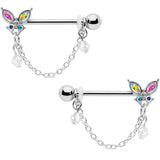 14G 5/8 Aurora Gem Butterfly Dangle Nipple Ring Set