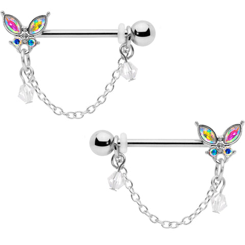 14G 5/8 Aurora Gem Butterfly Dangle Nipple Ring Set