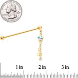 14G Aurora Gem Gold Tone Star Dangle Industrial Barbell 38mm