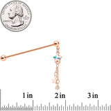 14G Aurora Gem Rose Gold Tone Star Dangle Industrial Barbell 38mm