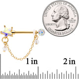 14G 5/8 Aurora Gem Gold Tone Star Chain Dangle Nipple Ring Set