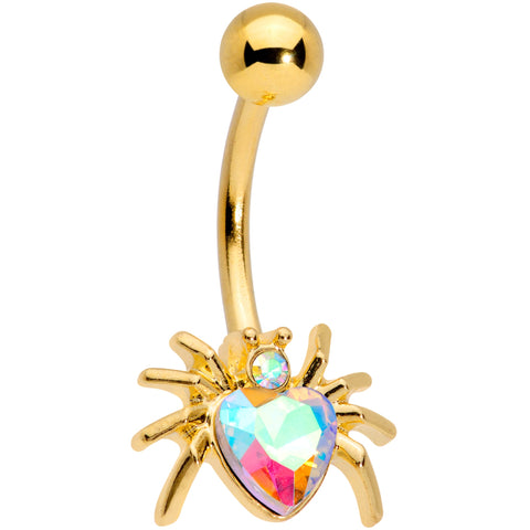 Aurora Gem Gold Tone Sexy Heart Spider Belly Ring
