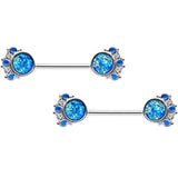 14G 9/16 Blue Faux Druzy Serenade Barbell Nipple Ring Set