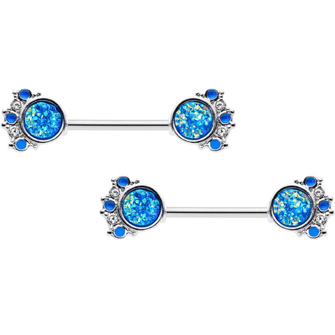 14G 9/16 Blue Faux Druzy Serenade Barbell Nipple Ring Set