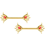 14G 9/16 Clear CZ Gem Lotus Flower Barbell Nipple Ring Set