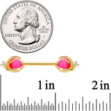 14G 9/16 Clear CZ Gem Gold Tone Pink Moon Barbell Nipple Ring Set