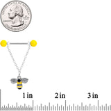 14G 9/16 Black CZ Gem Yellow Flower Bee Dangle Nipple Ring Set
