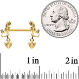 14G 9/16 Clear CZ Gem Gold Tone Love Feather Barbell Nipple Ring Set