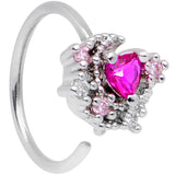 20G 5/16 Clear Pink Gem Crescent Moon Star Nose Hoop