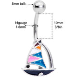 Black Gem White Pink Teal Nautical Sailboat Belly Ring