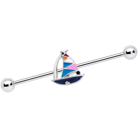 14G Black Gem Pink Teal Nautical Sailboat Industrial Barbell 38mm