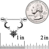 14G 9/16 Black Gem Crescent Moons Star Dangle Nipple Ring Set