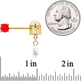 14G 9/16 Red Flower Gold Tone Birdcage Barbell Nipple Ring Set