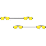 14G 9/16 Yellow Aviator Sunglasses Barbell Nipple Ring Set