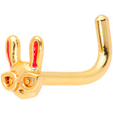 18G 5/16 Pink Gold Tone Nerdy Easter Bunny L Shaped Nose Ring