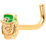 18G 5/16 Green Gold Tone Lucky Leprechaun L Shaped Nose Ring