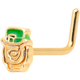 20G 5/16 Green Gold Tone Lucky Leprechaun L Shaped Nose Ring