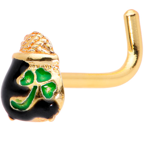 18G 5/16 Gold Tone St Patricks Day Pot O Gold L Shaped Nose Ring