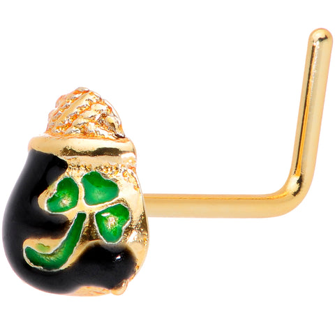 22G 5/16 Gold Tone St Patricks Day Pot O Gold L Shaped Nose Ring