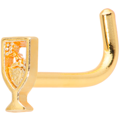 18G 5/16 Gold Tone Glass of Champagne L Shaped Nose Ring