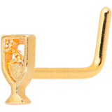 20G 5/16 Gold Tone Glass of Champagne L Shaped Nose Ring