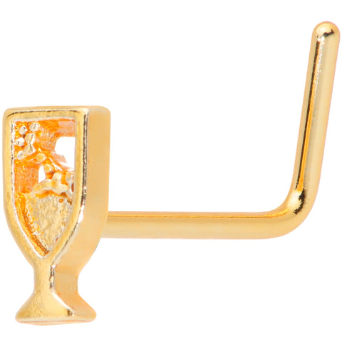 22G 5/16 Gold Tone Glass of Champagne L Shaped Nose Ring