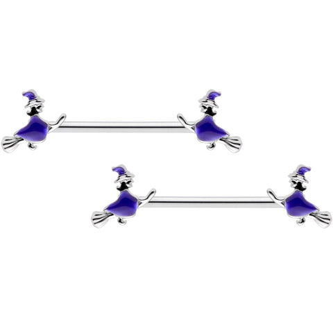 14G 5/8  Blue Spooky Halloween Witch Barbell Nipple Ring Set