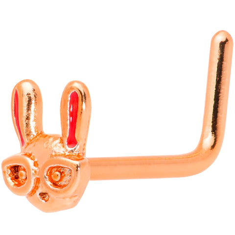 20G 5/16 Pink Rose Gold Tone Nerdy Easter Bunny L Shaped Nose Ring