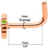 18G 5/16 Green Rose Gold Tone Lucky Leprechaun L Shaped Nose Ring