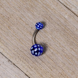 Blue White Polka Dot UV Reactive Acrylic Ball Belly Ring