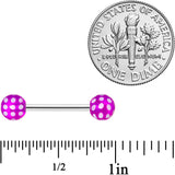 14G 9/16 Purple White Polka Dot UV Ball Barbell Nipple Ring Set