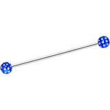 14G Blue White Polka Dot UV Industrial Barbell 38mm