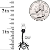 Clear Gem Black Halloween Heart Spider Belly Ring