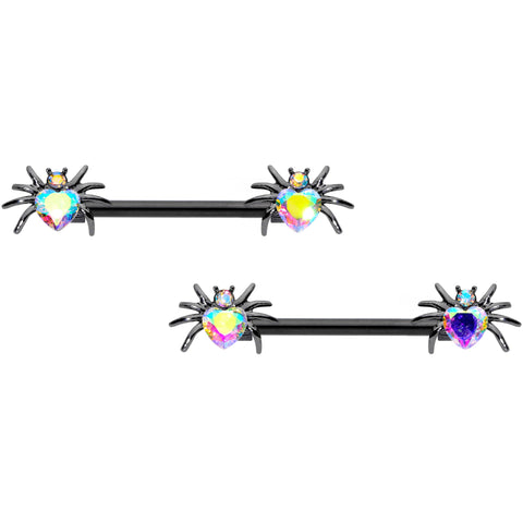 14G 5/8 Aurora Gem Sexy Heart Spider Barbell Nipple Ring Set