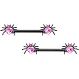 14G 5/8 Pink Gem Black Sexy Heart Spider Barbell Nipple Ring Set