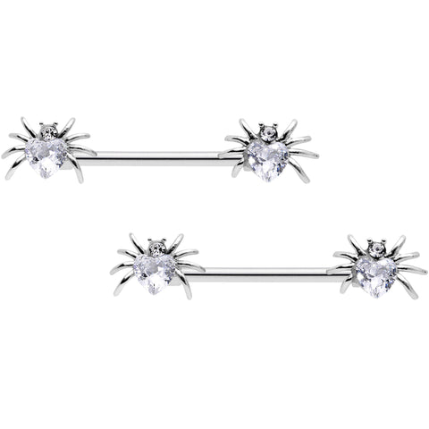 14G 5/8 Clear Gem Sexy Heart Spider Barbell Nipple Ring Set