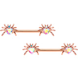 14G 5/8 Aurora Gem Rosy Sexy Heart Spider Barbell Nipple Ring Set