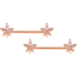 14G 5/8 Clear Gem Rose Gold Tone Beautiful Flower Nipple Ring Set