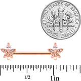 14G 5/8 Clear Gem Rose Gold Tone Beautiful Flower Nipple Ring Set
