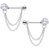 14G 5/8 Clear Gem Elegant Chain Dangle Barbell Nipple Ring Set