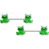 14G 9/16 Green Frog UV Horseshoe Barbell Nipple Ring Set of 4